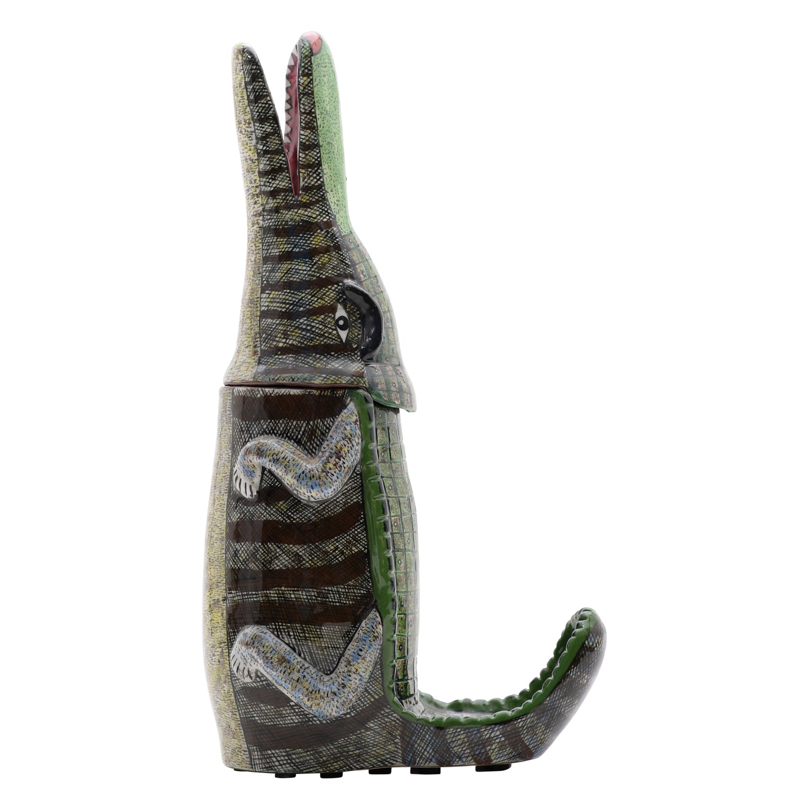 Crocodile lidded vessel