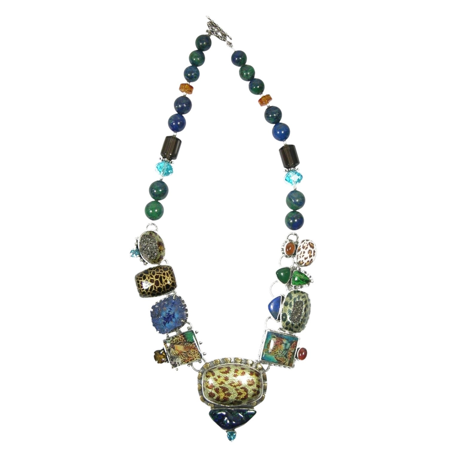 Leopard tile with mixed gemstone necklace