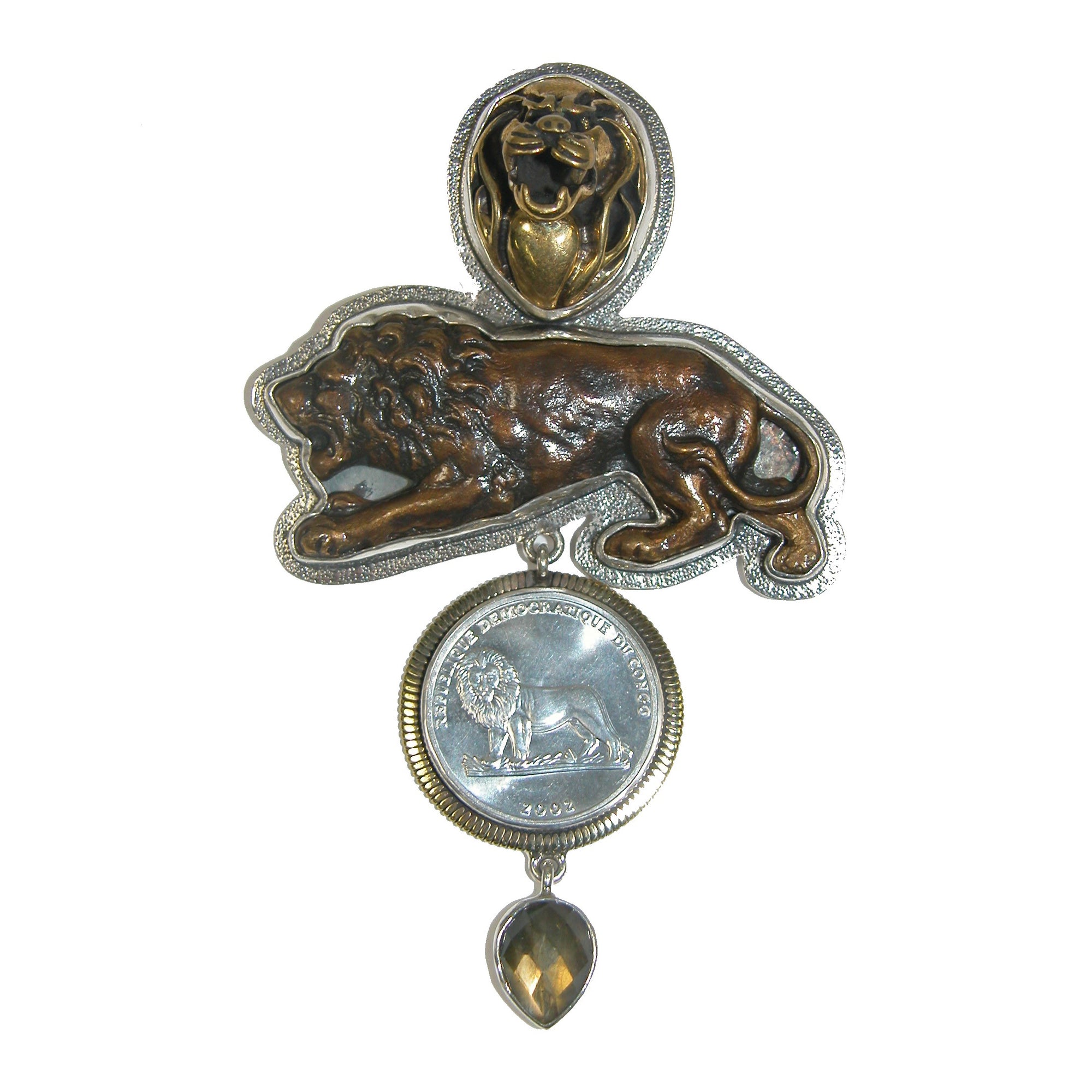 Mixed metal lion coin pin pendant