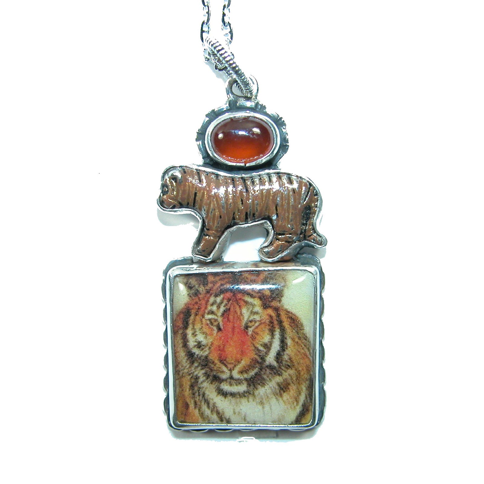 Tiger tile pendant on chain