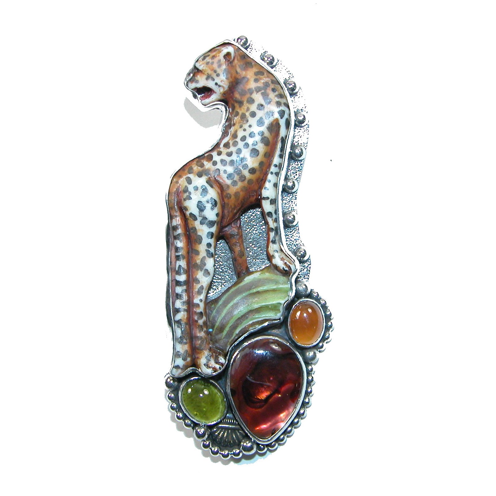 Hand carved leopard pin pendant