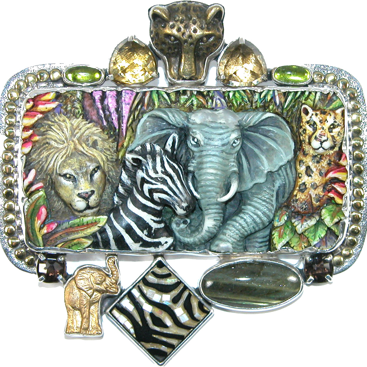 Lion, zebra, elephant & leopard pin pendant