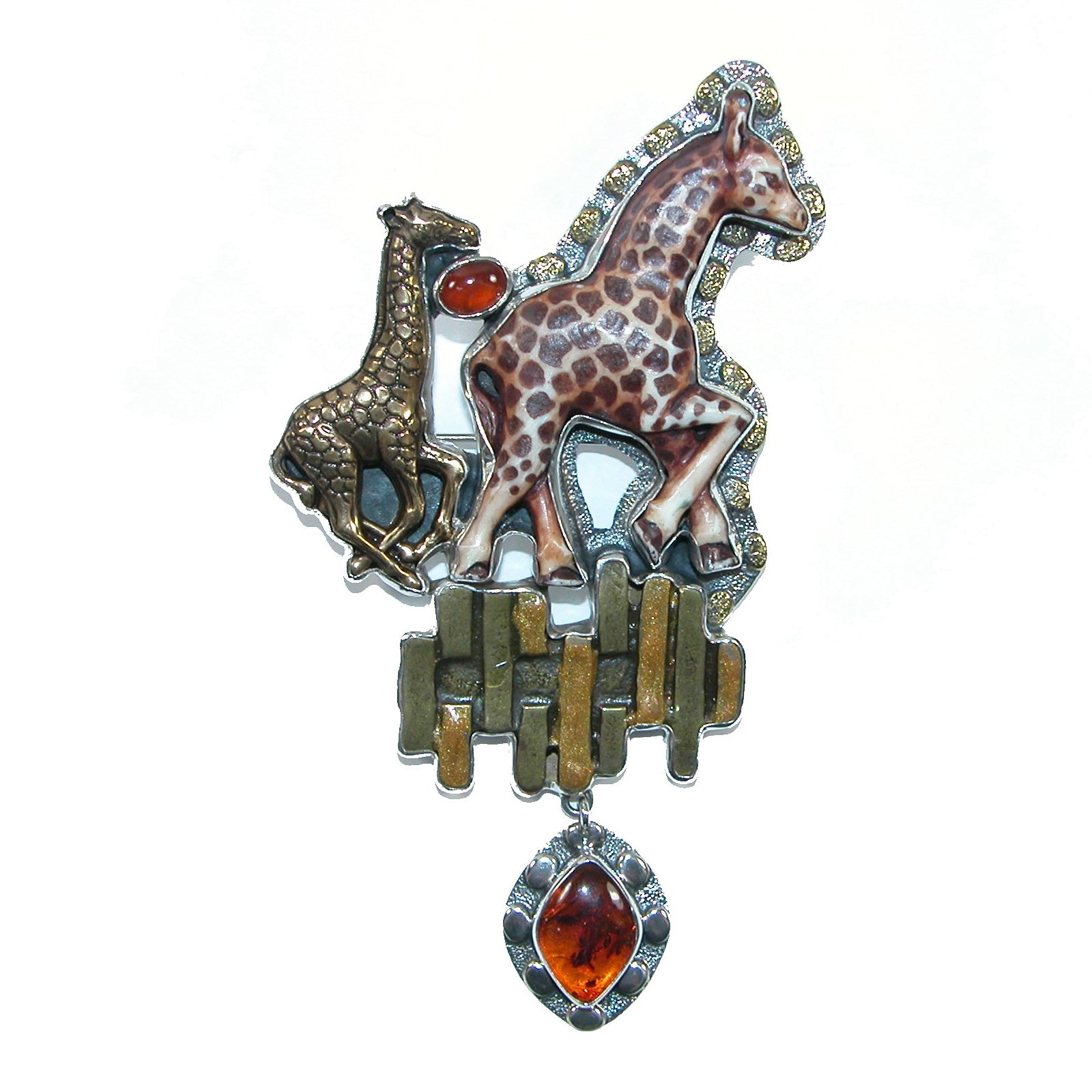 Hand carved scrimshaw giraffe pin pendant