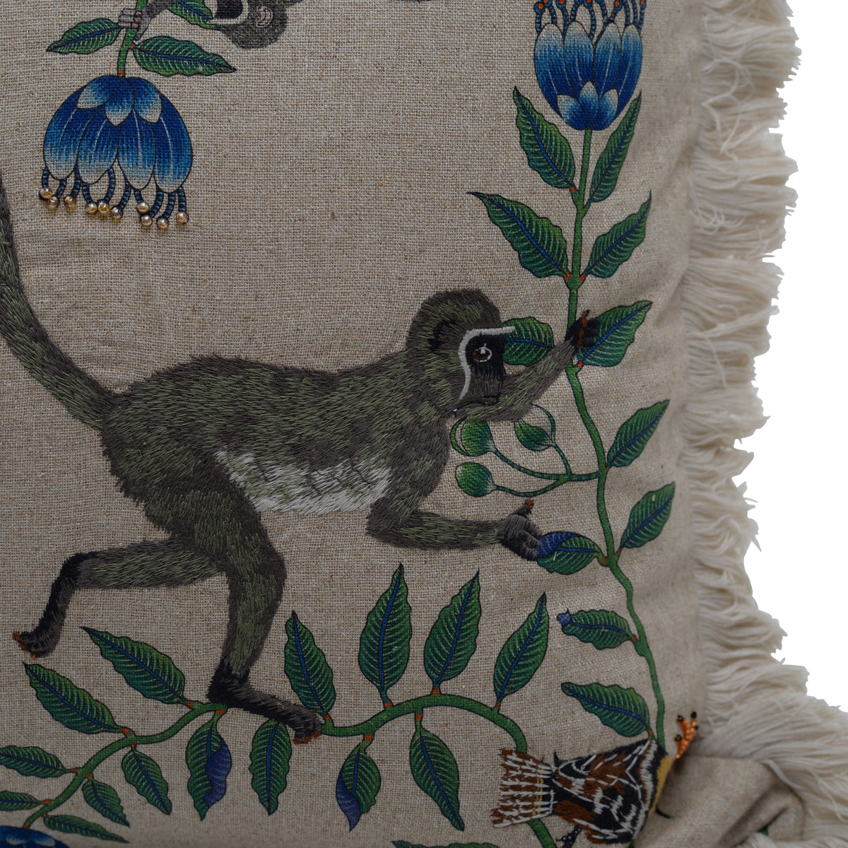 Linen monkey cushion