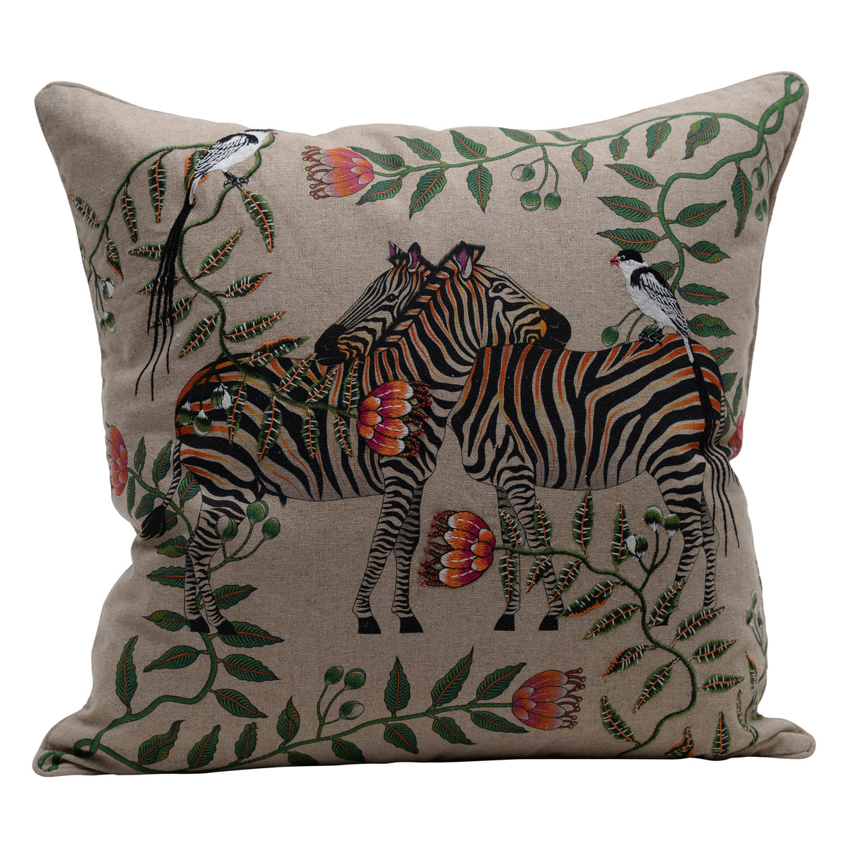Linen zebra cushion
