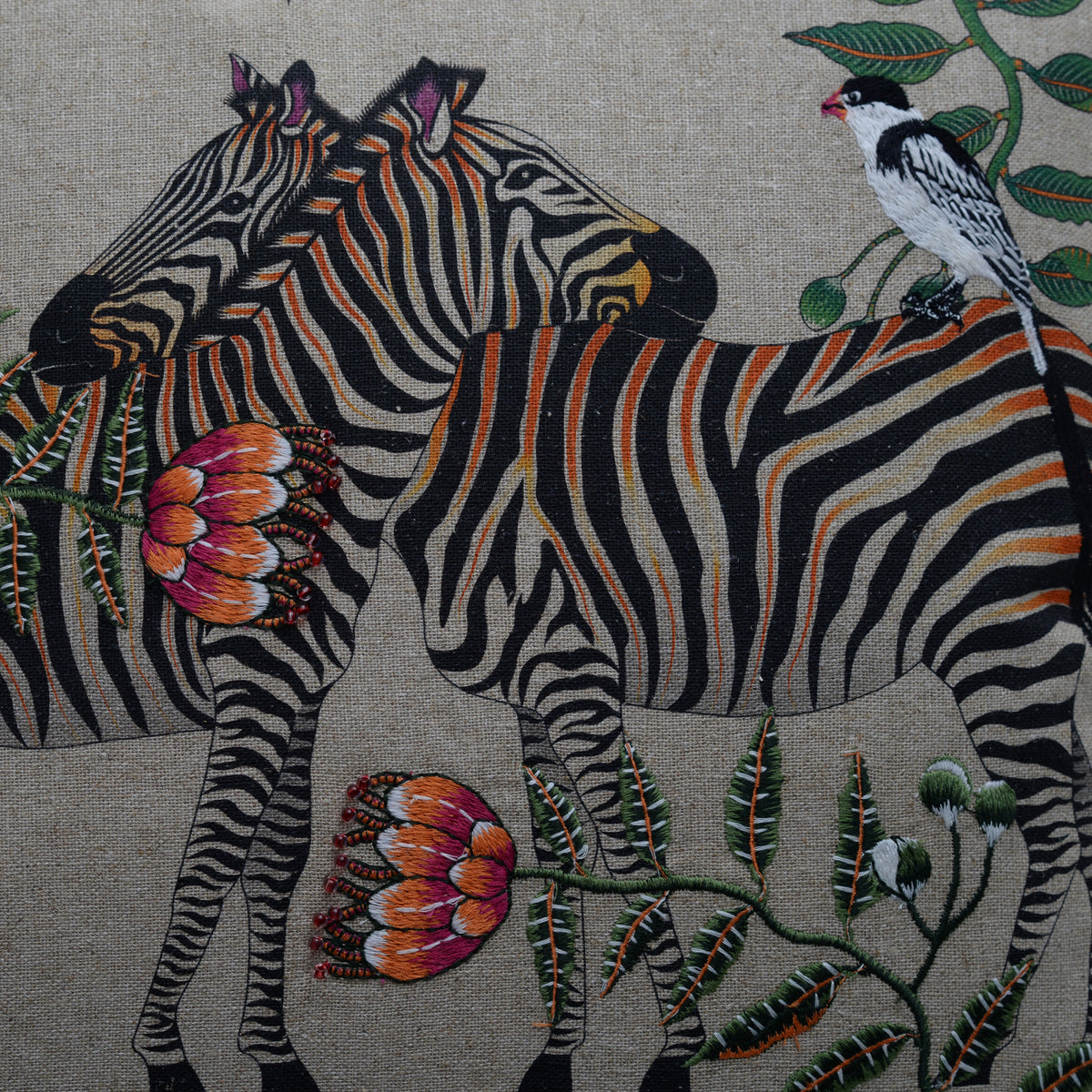 Linen zebra cushion