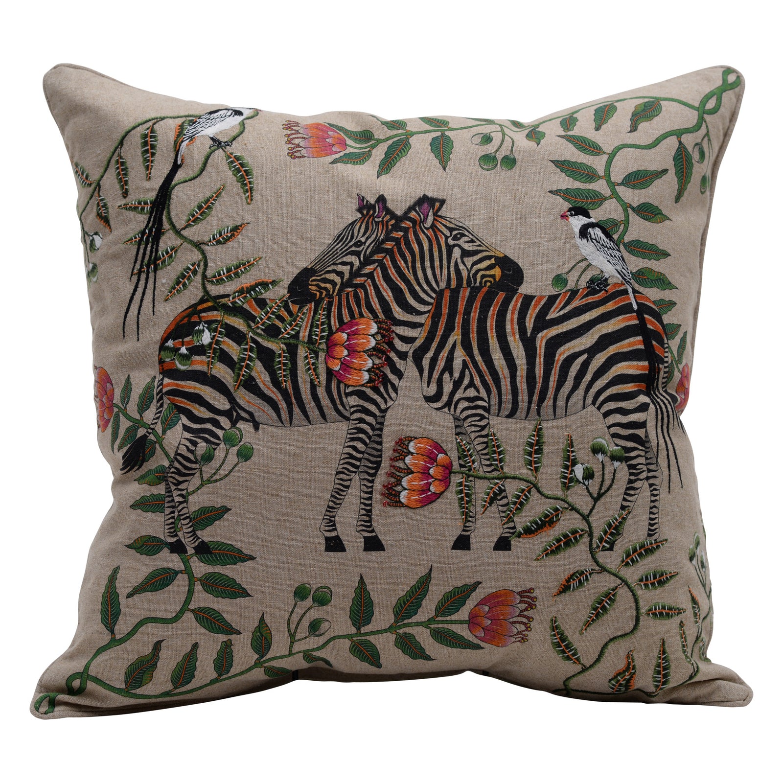 Linen zebra cushion