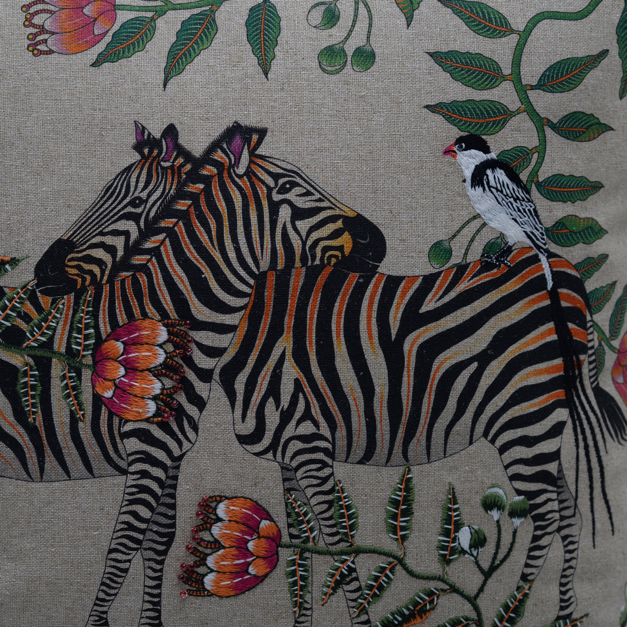 Linen zebra cushion