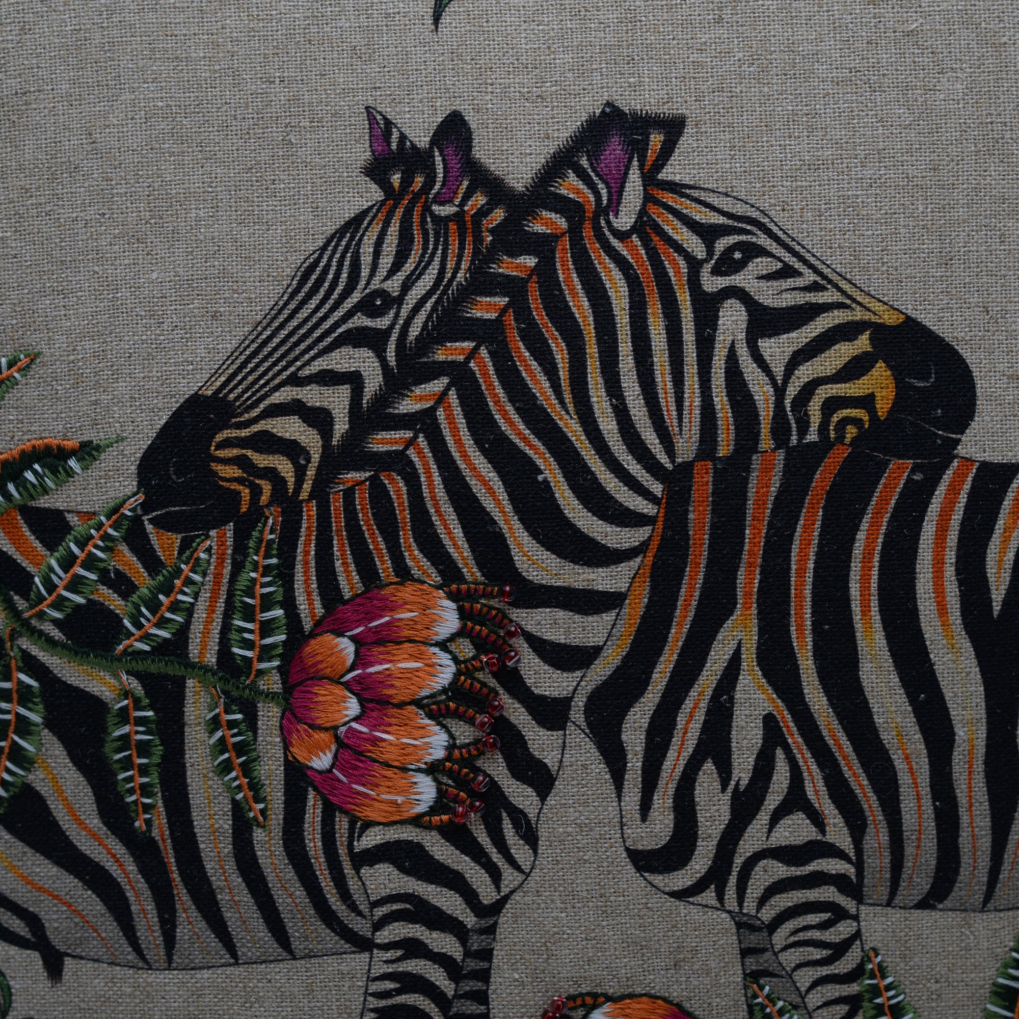 Linen zebra cushion