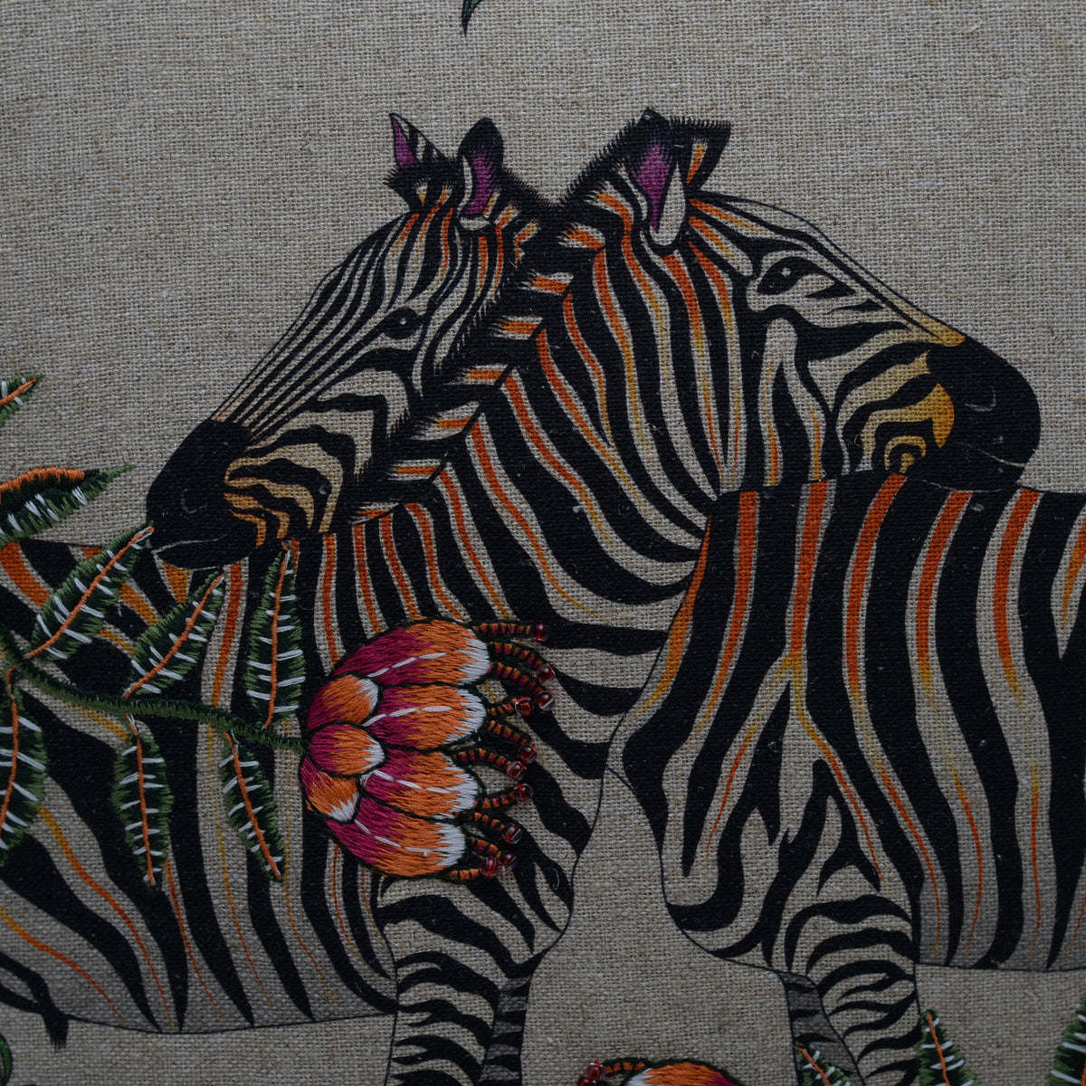 Linen zebra cushion