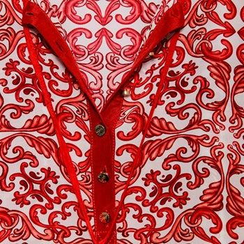 Long red silk leopard-print kaftan