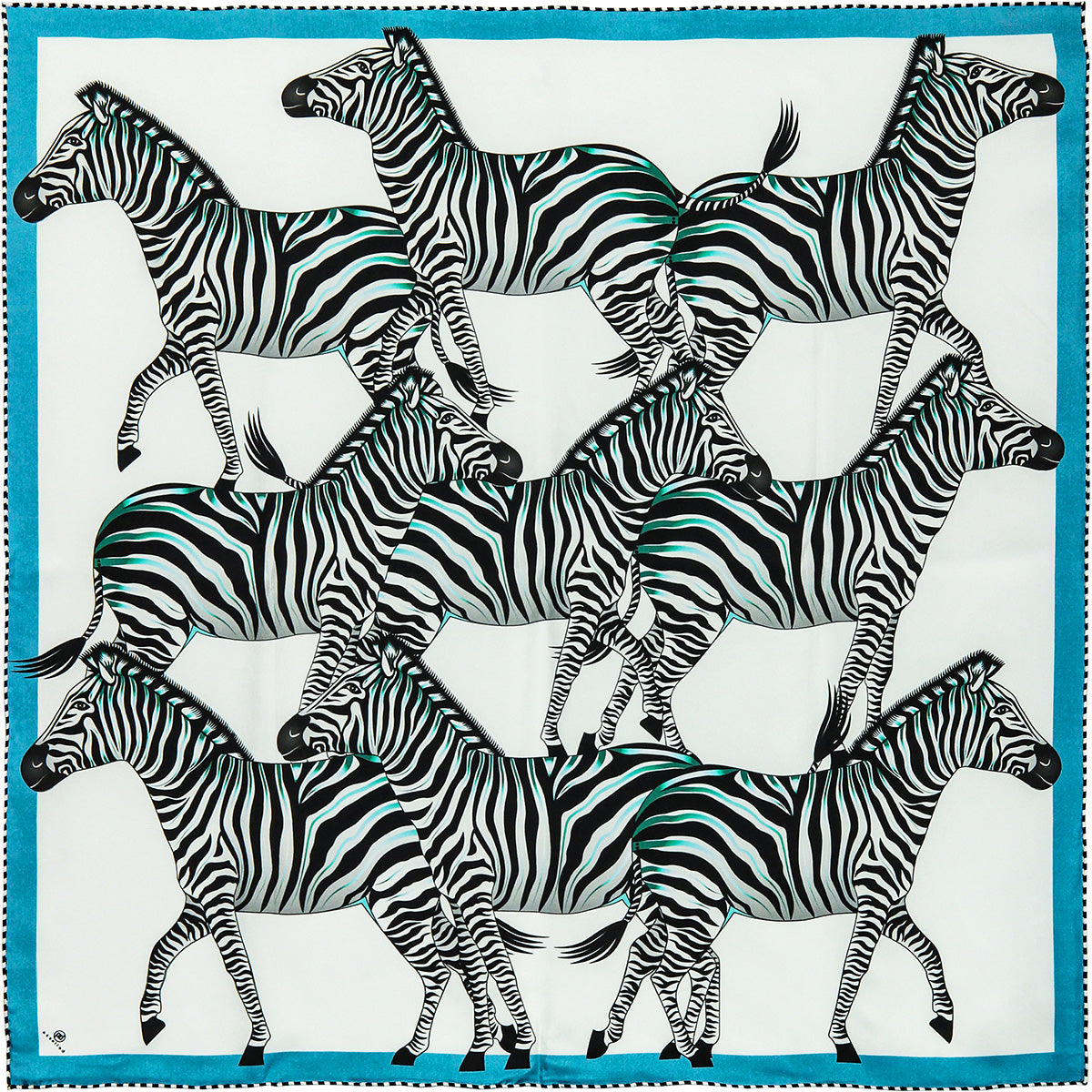 Large blue & turquoise silk zebra-print scarf