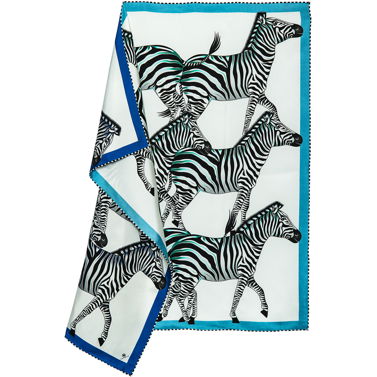 Large blue & turquoise silk zebra-print scarf