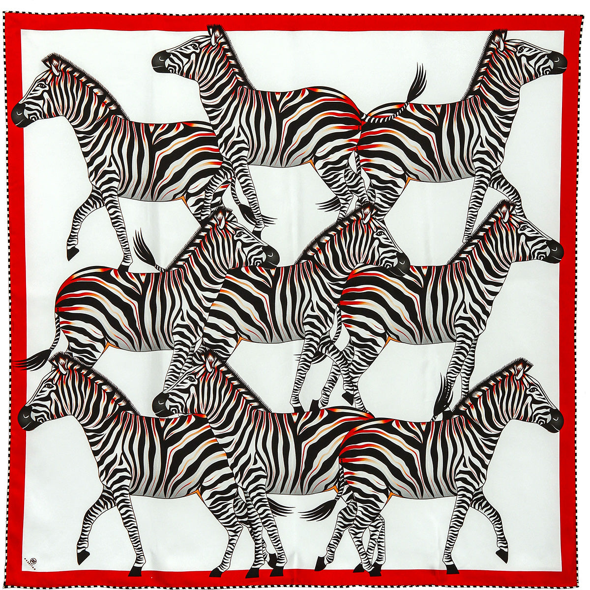 Large, pink & red silk scarf with zebras, 55 inches