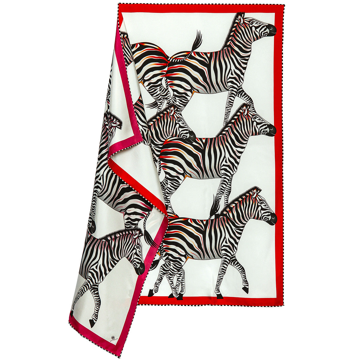 Large, pink & red silk scarf with zebras, 55 inches