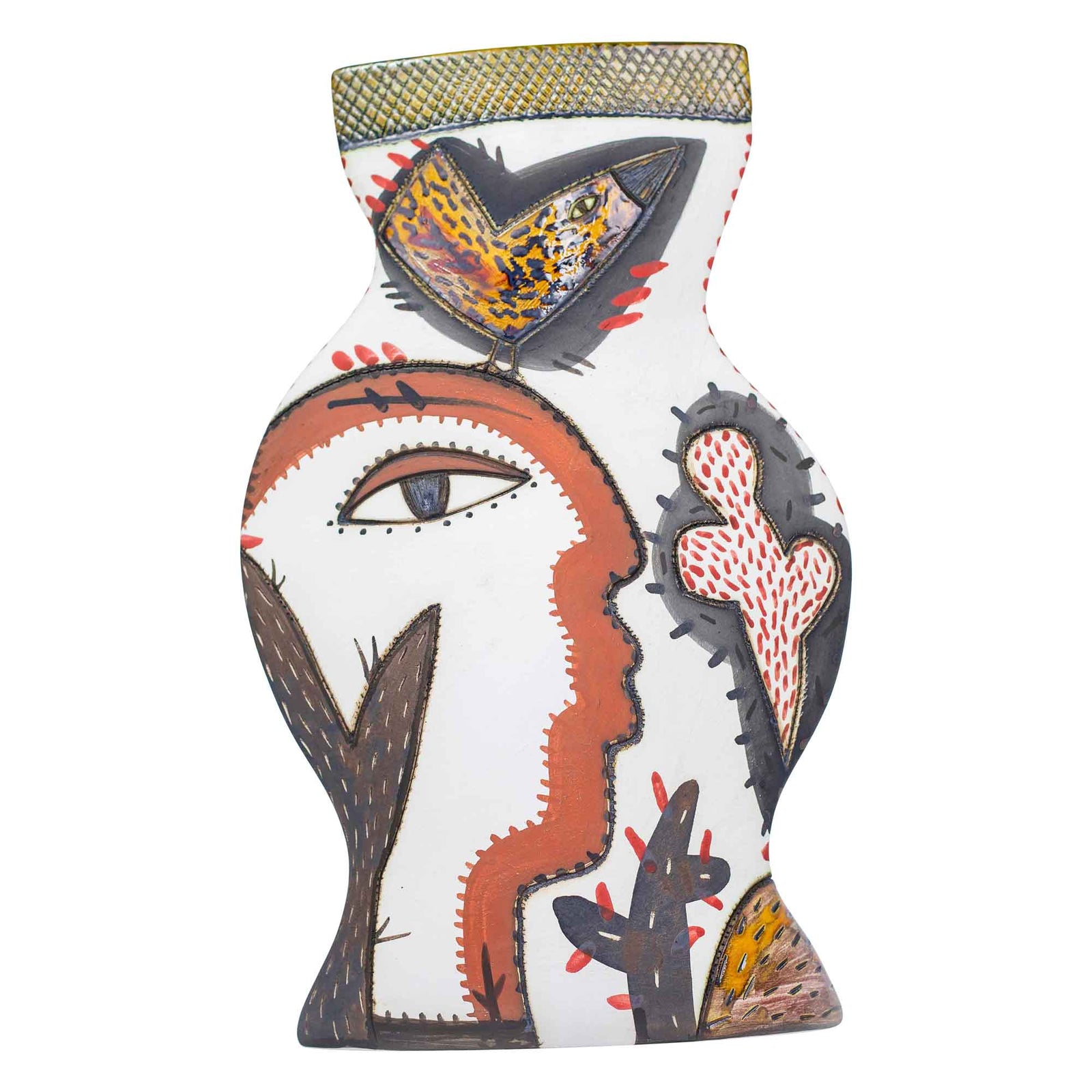 Vase, Lady face with Catus and Birds 