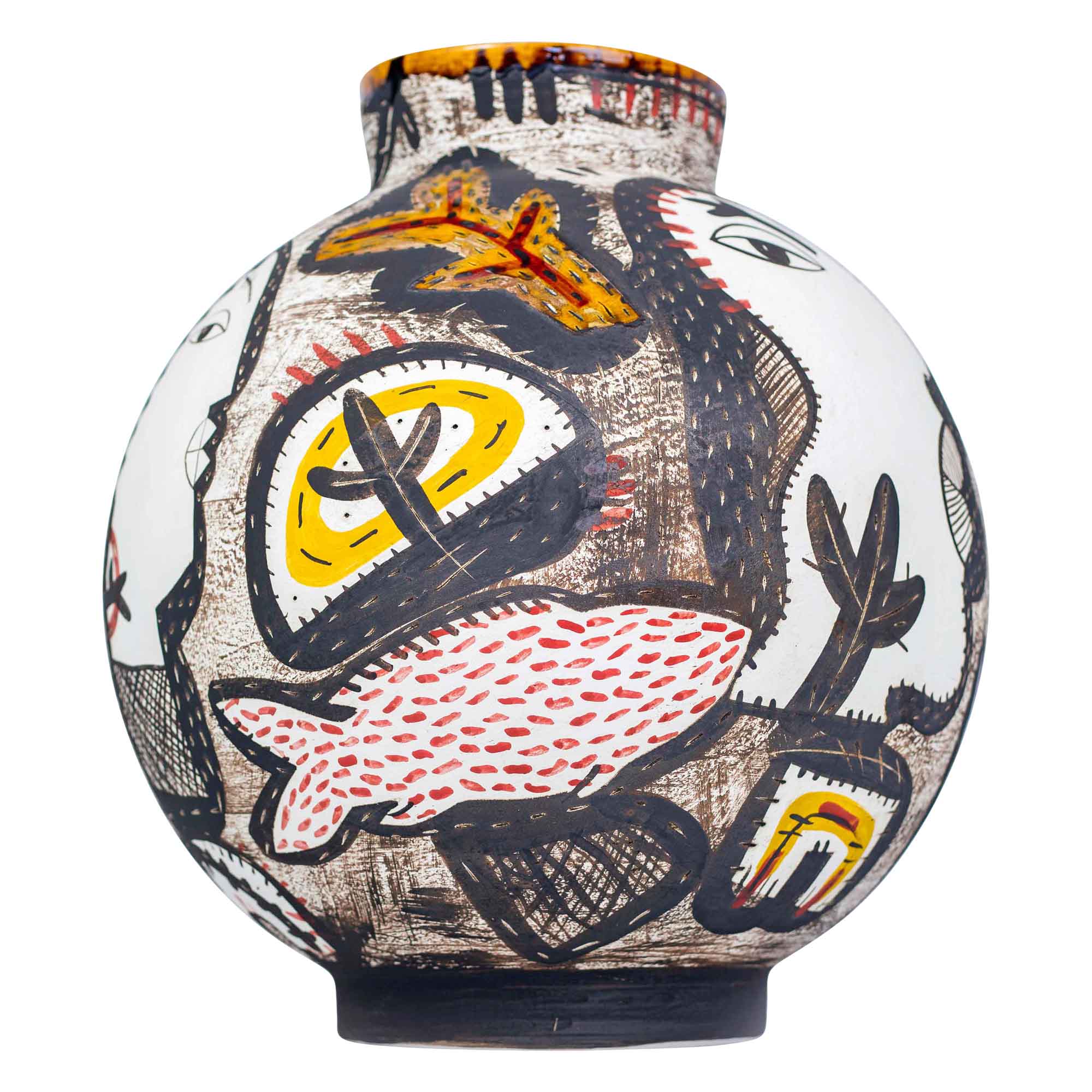 Large round abstract portrait with cacti-vessel