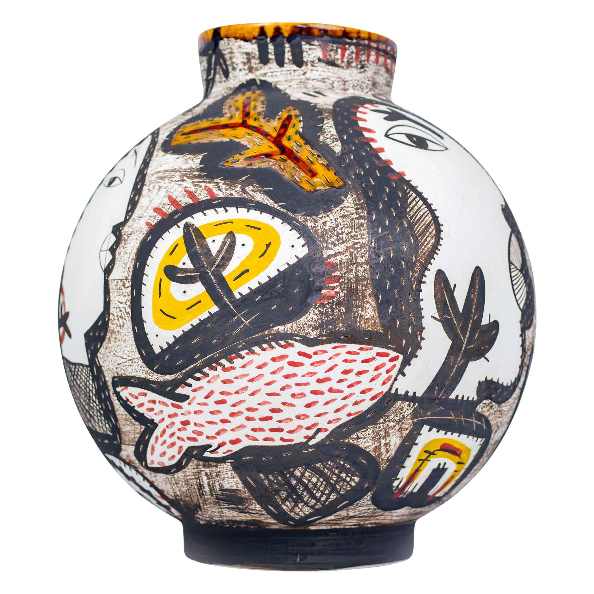 Large round abstract portrait with cacti-vessel