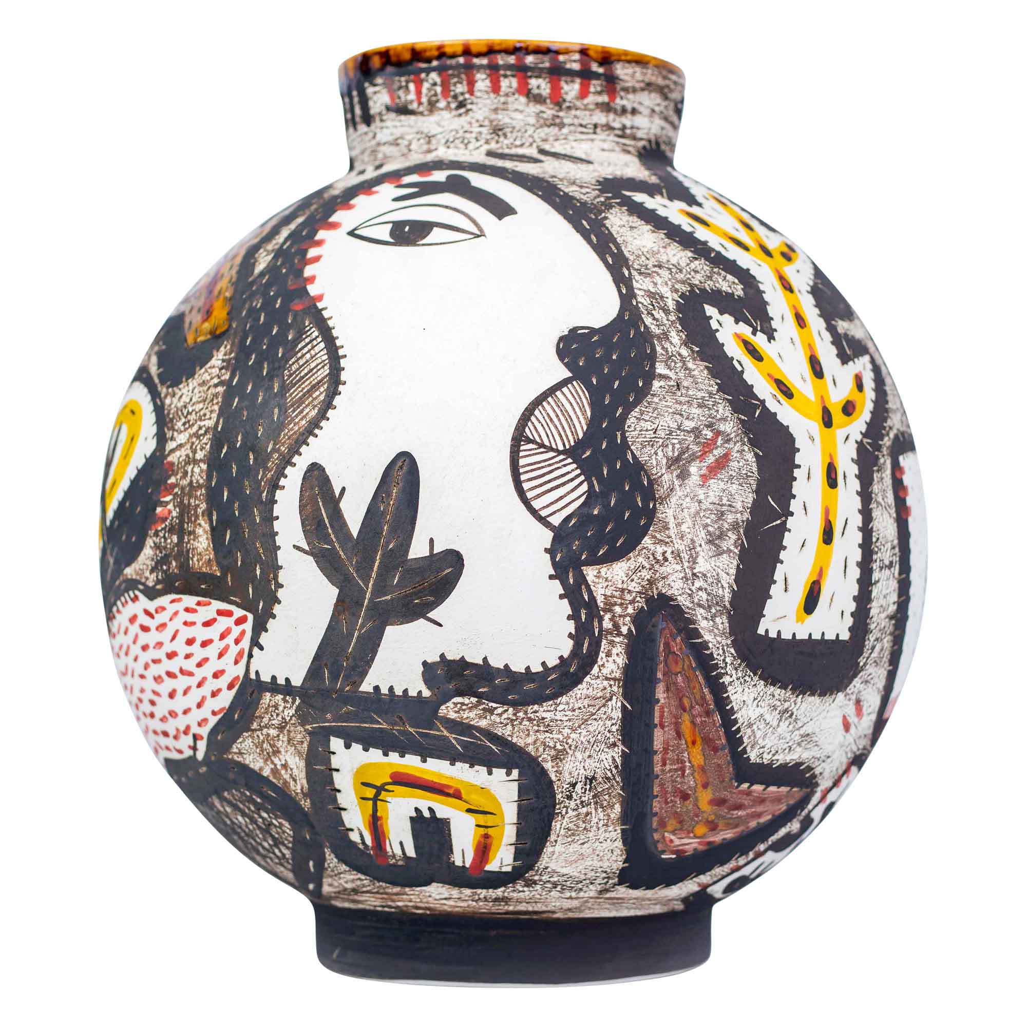 Large round abstract portrait with cacti-vessel