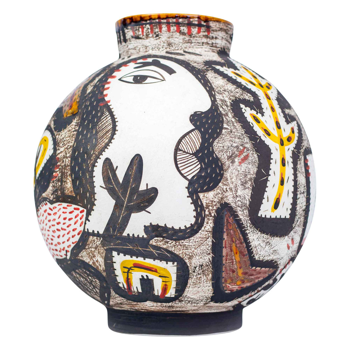 Large round abstract portrait with cacti-vessel