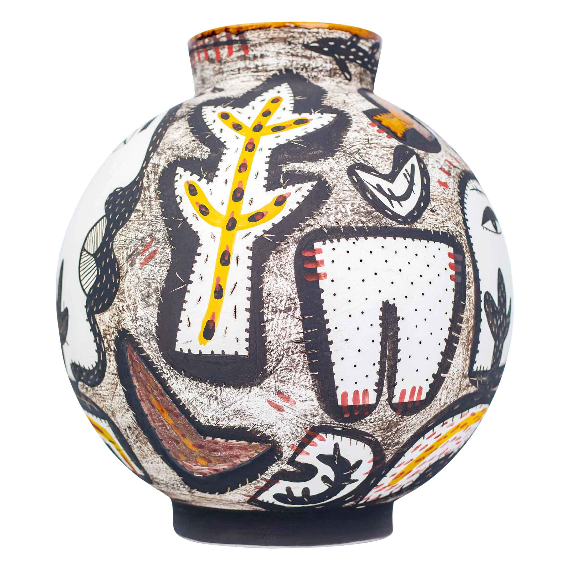 Large round abstract portrait with cacti-vessel