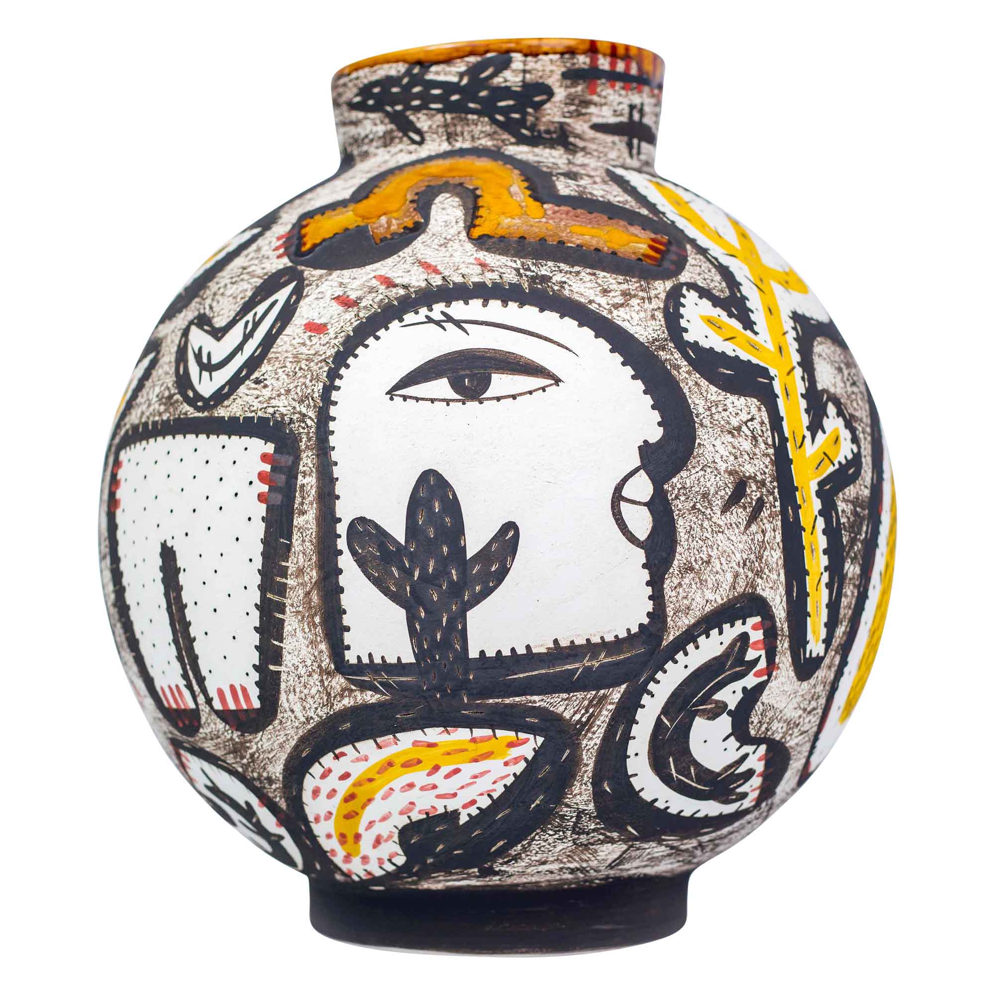 Large round abstract portrait with cacti-vessel