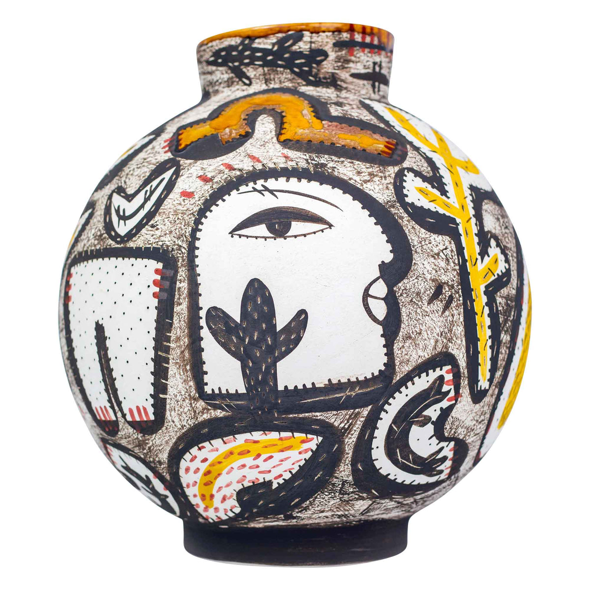 Large round abstract portrait with cacti-vessel