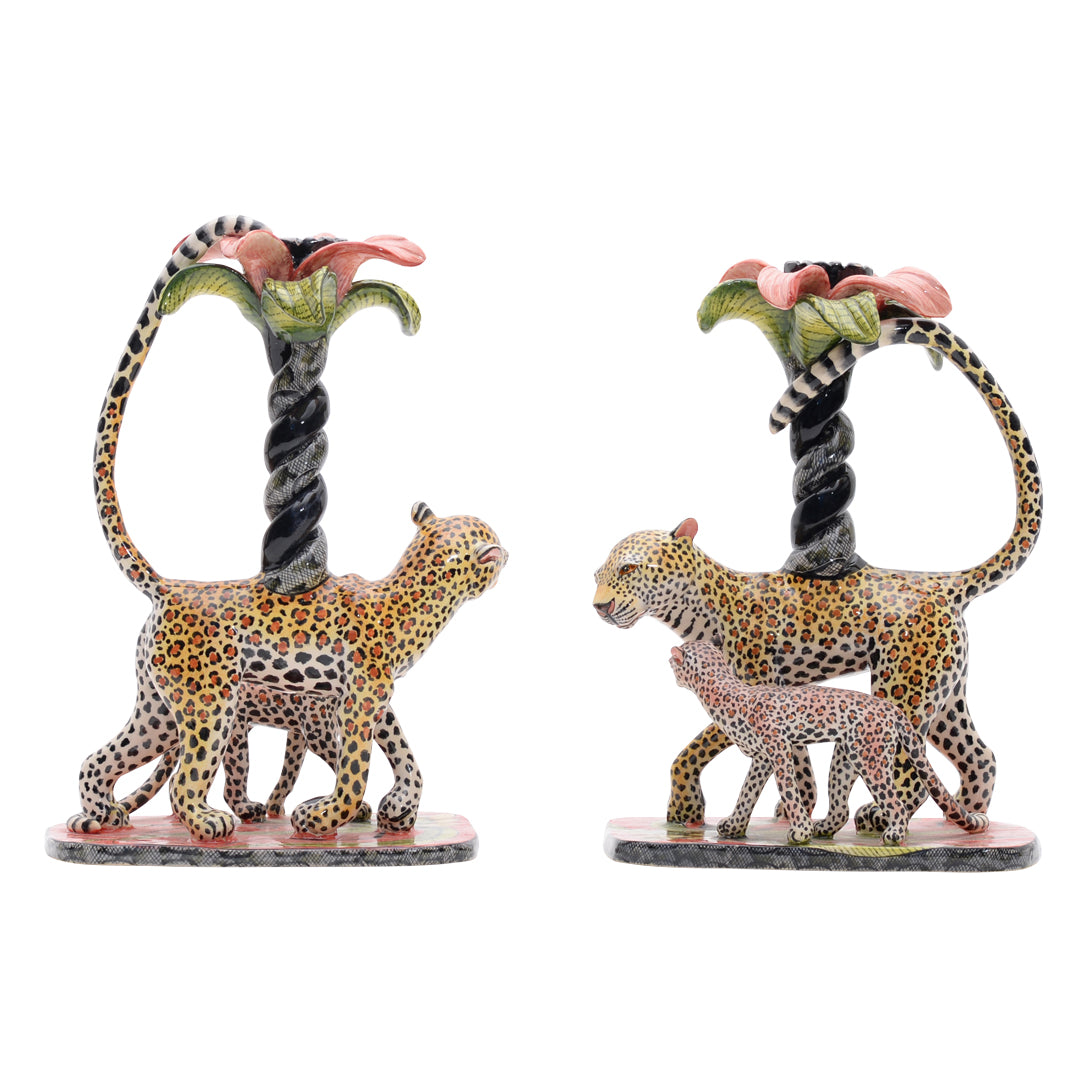Leopard candle holders pair