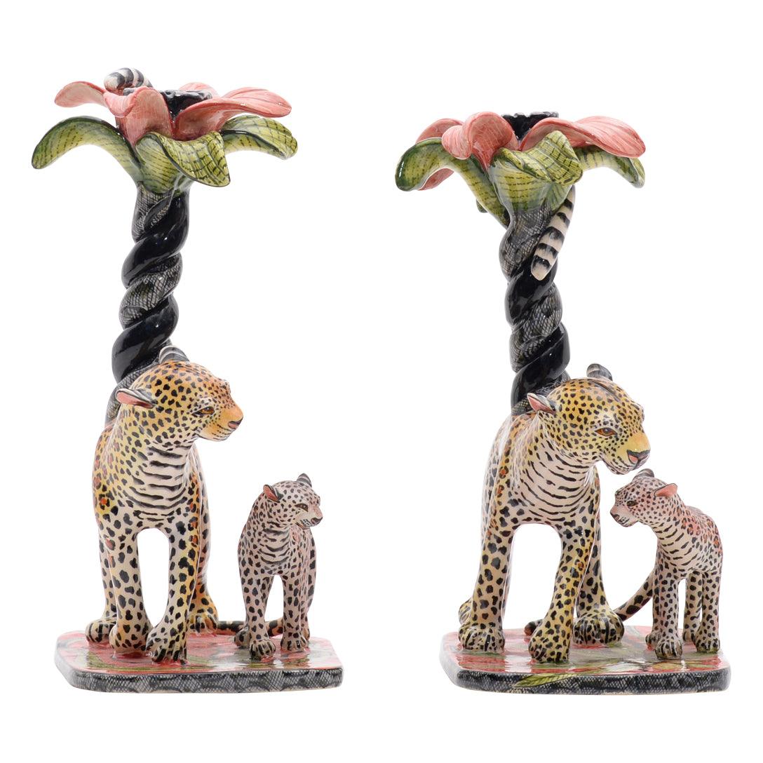 Leopard candle holders pair