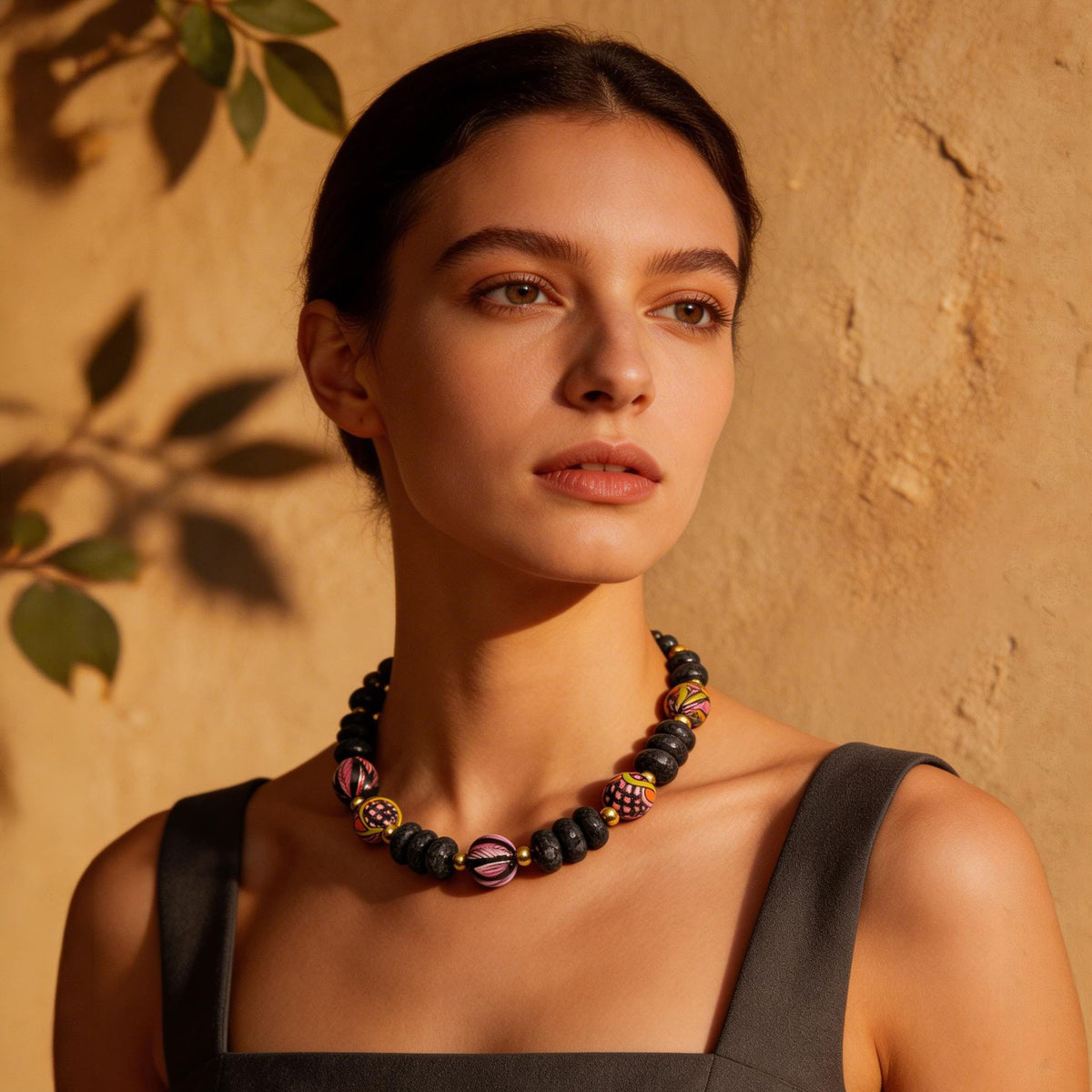 Black gate beads necklace