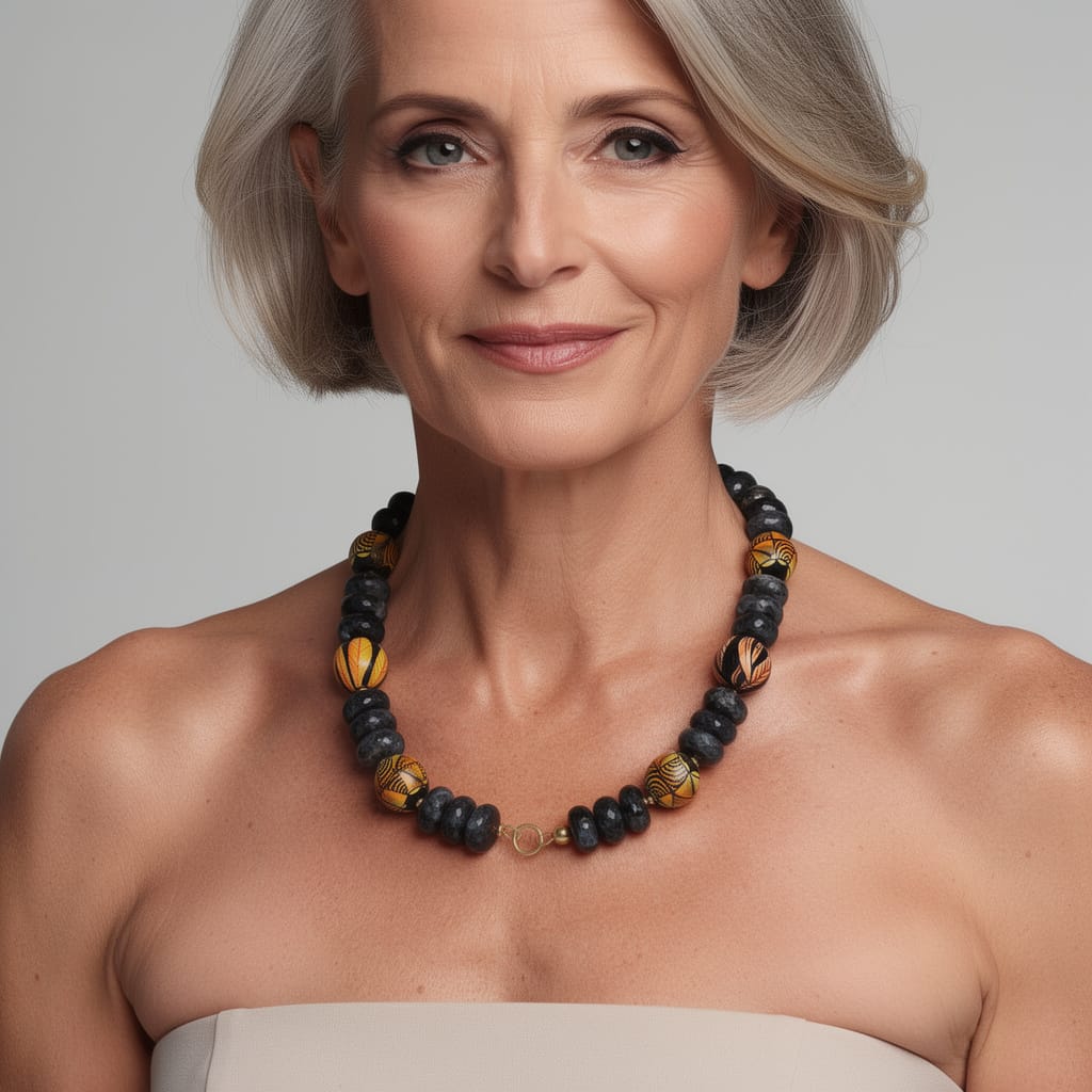 Black gate beads necklace