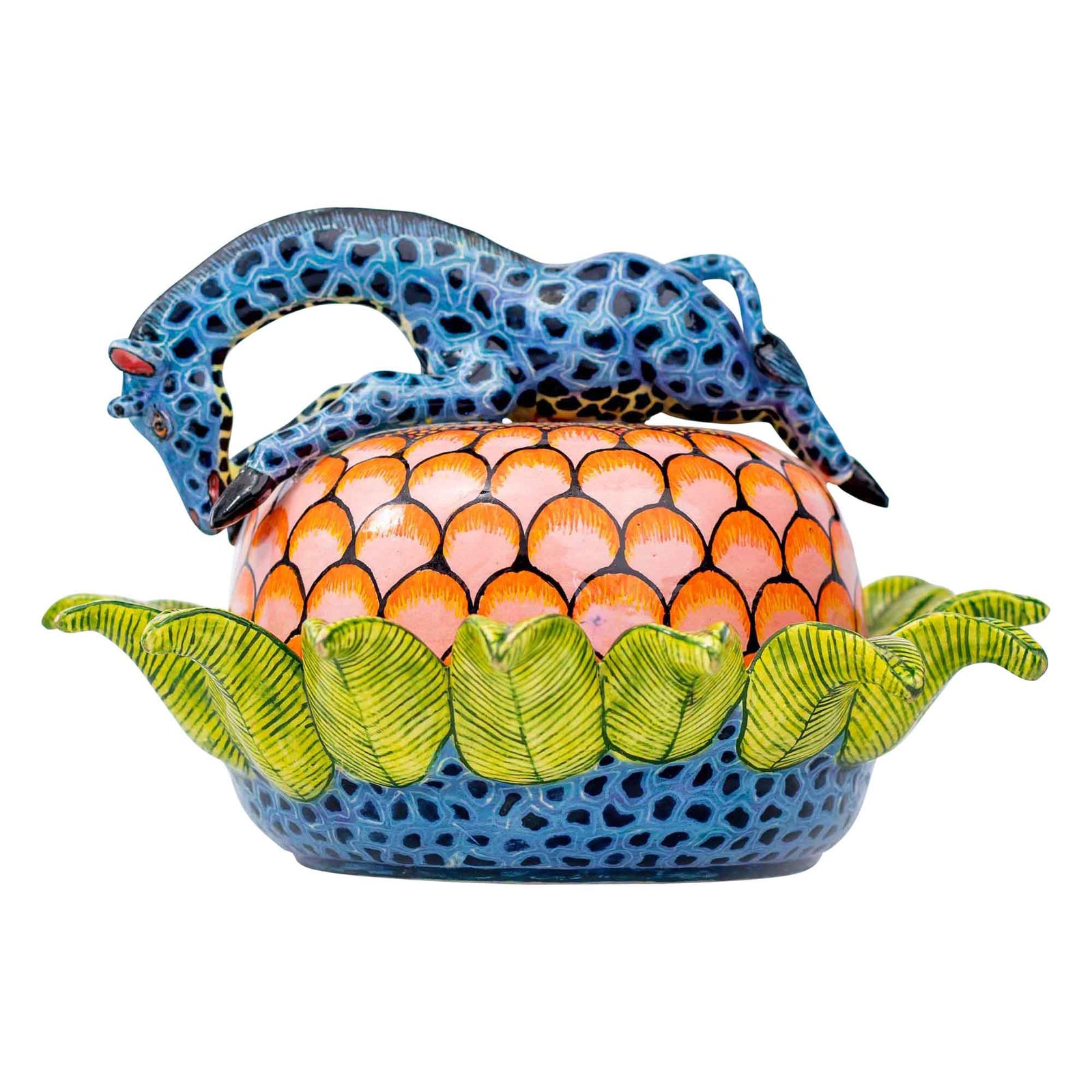 Giraffe & protea butter dish