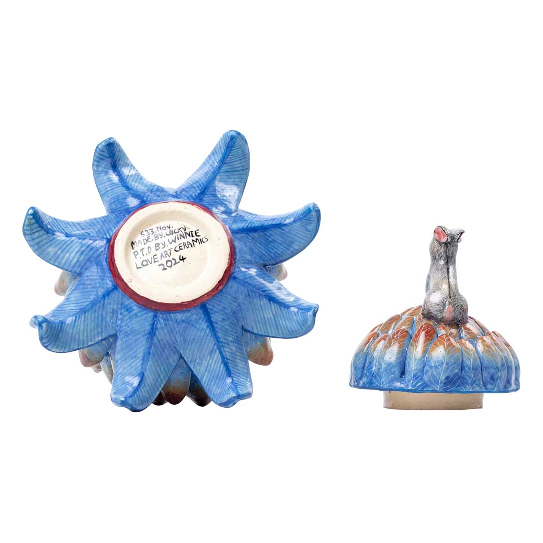 Protea, rabbit, grey & blue jewelry box
