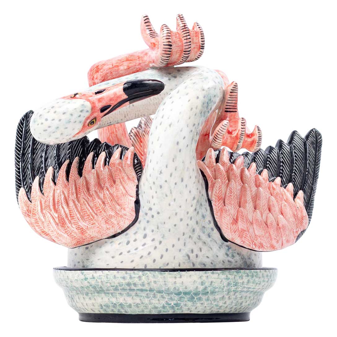 Flamingo, pink blue & black butter dish