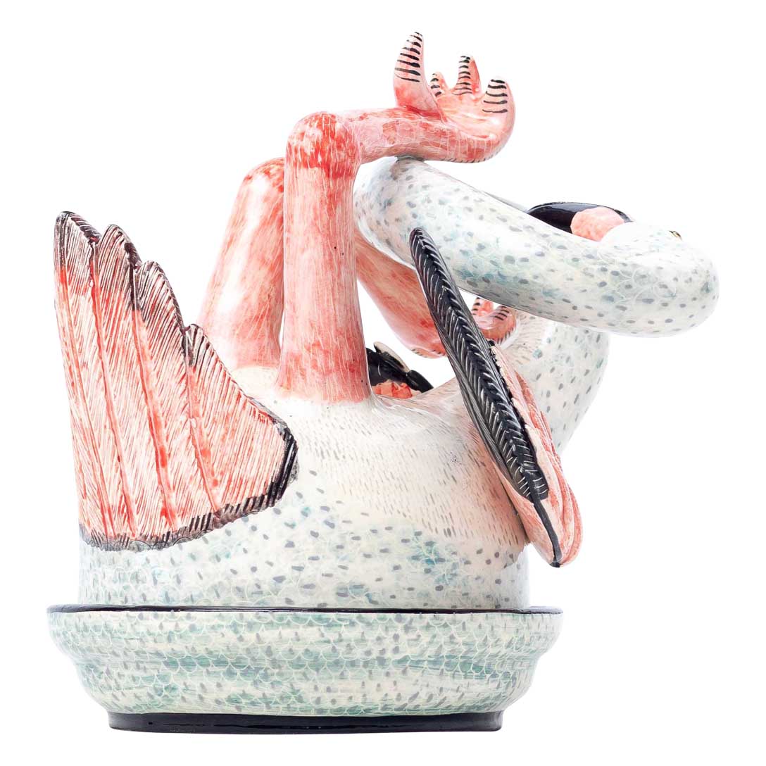 Flamingo, pink blue & black butter dish