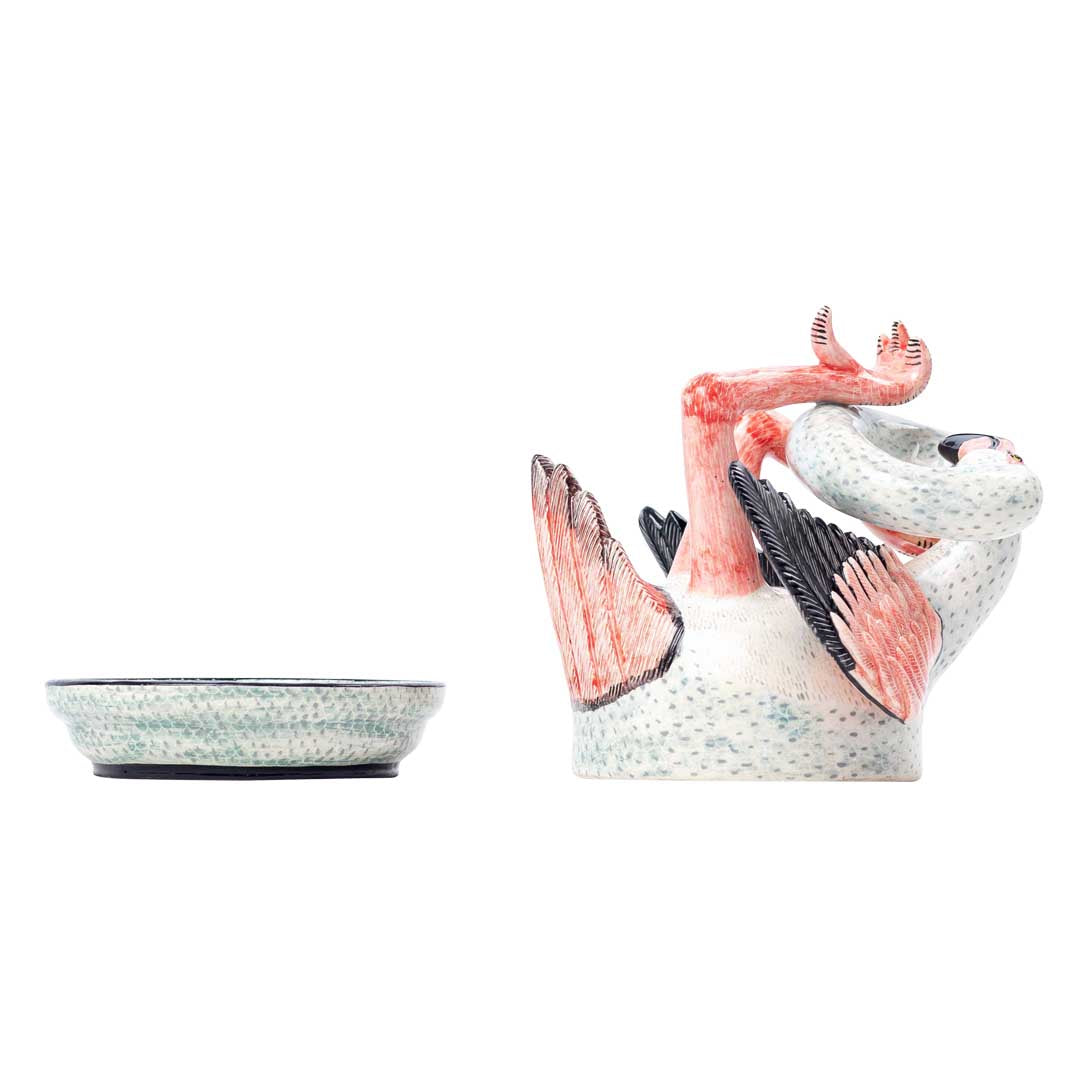 Flamingo, pink blue & black butter dish