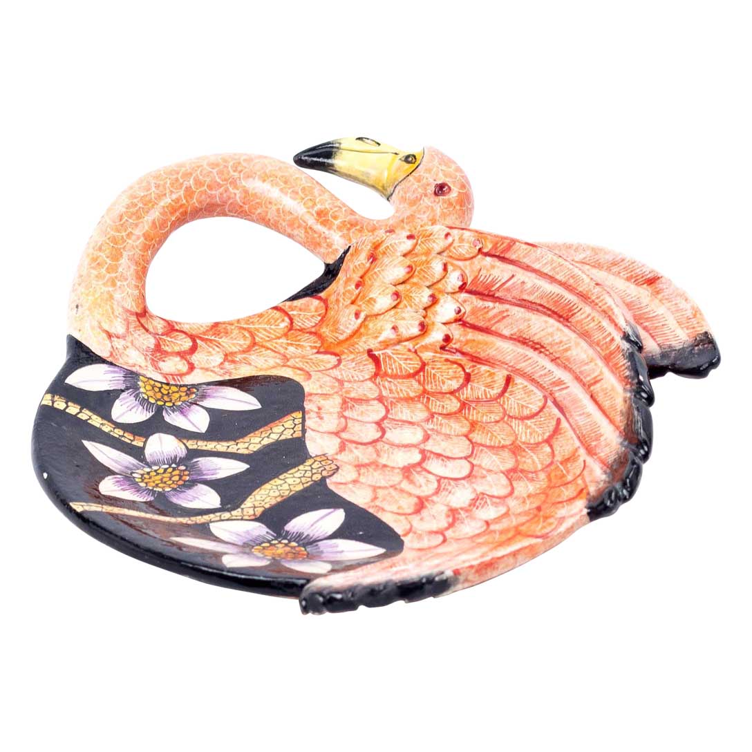 Flamingo, flower, pink & black coin dish