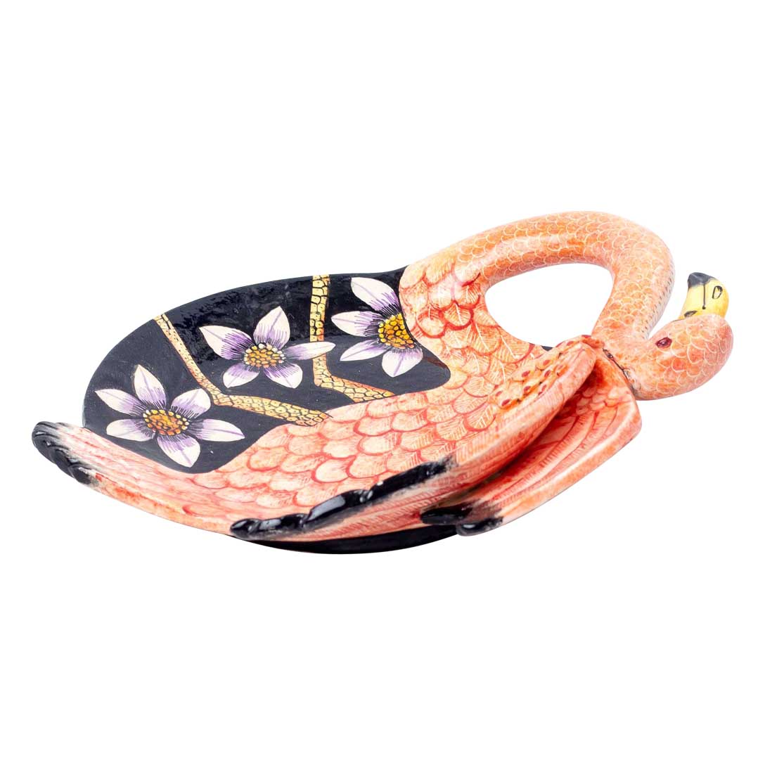 Flamingo, flower, pink & black coin dish