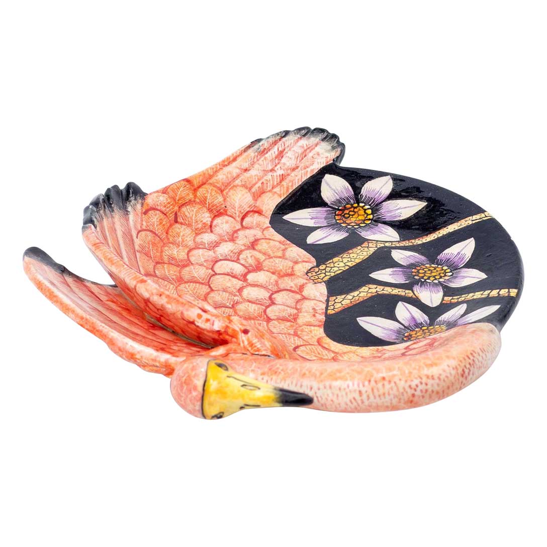 Flamingo, flower, pink & black coin dish