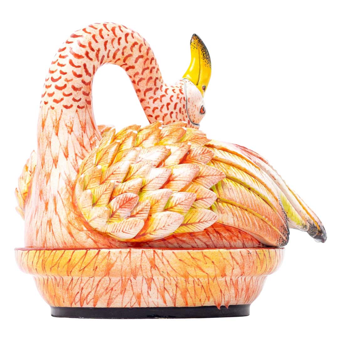 Flamingo, pink & yellow butter dish