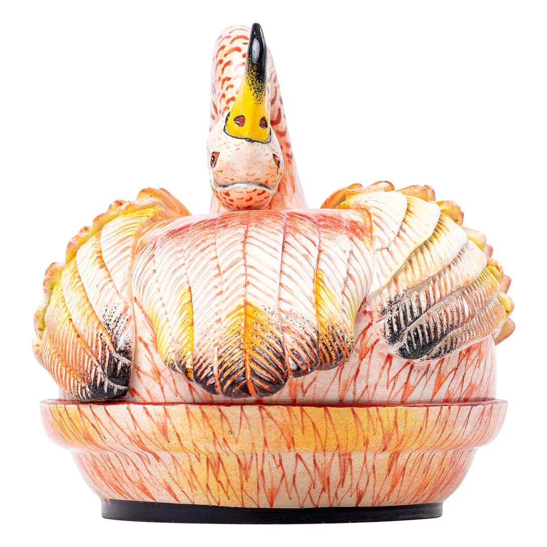 Flamingo, pink & yellow butter dish