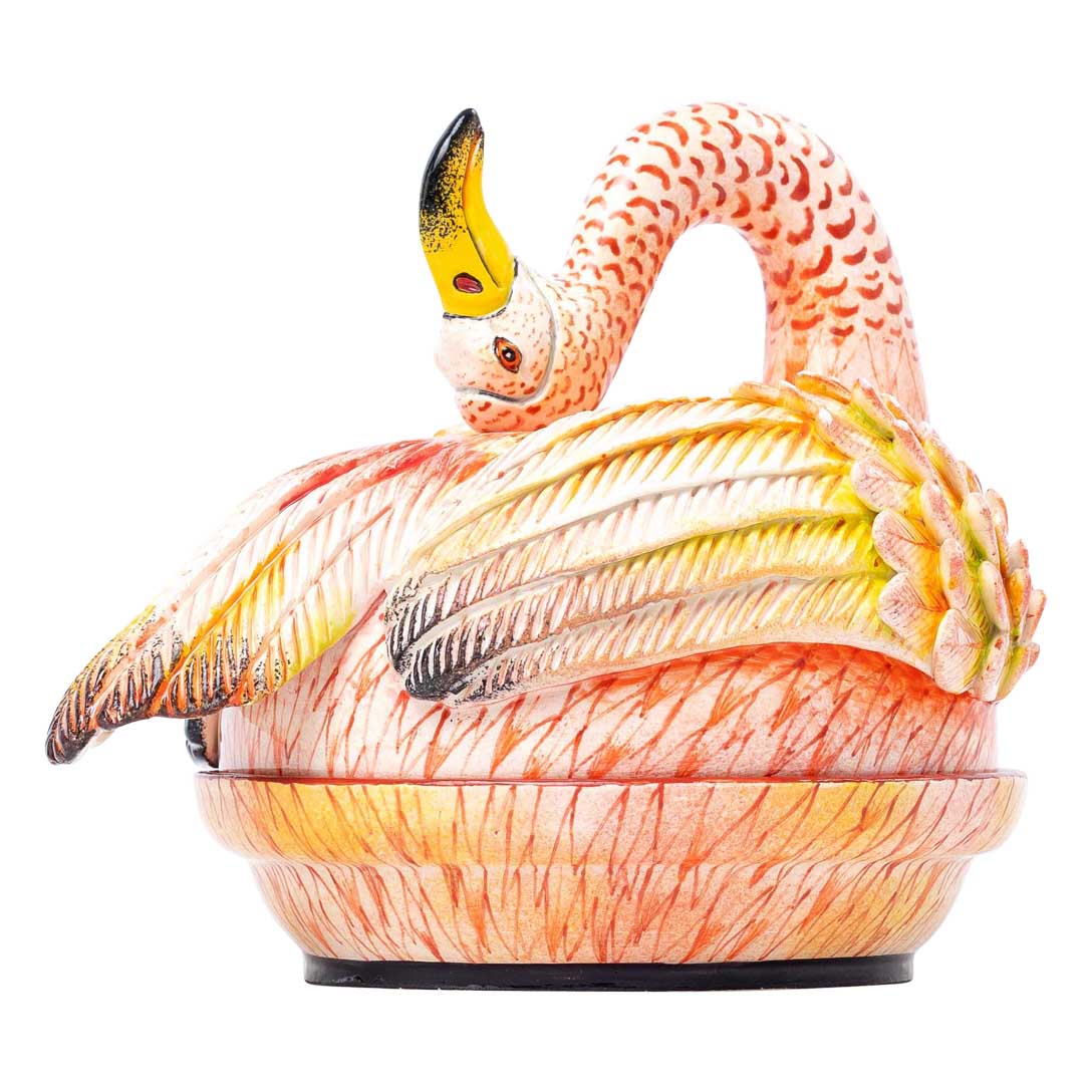 Flamingo, pink & yellow butter dish