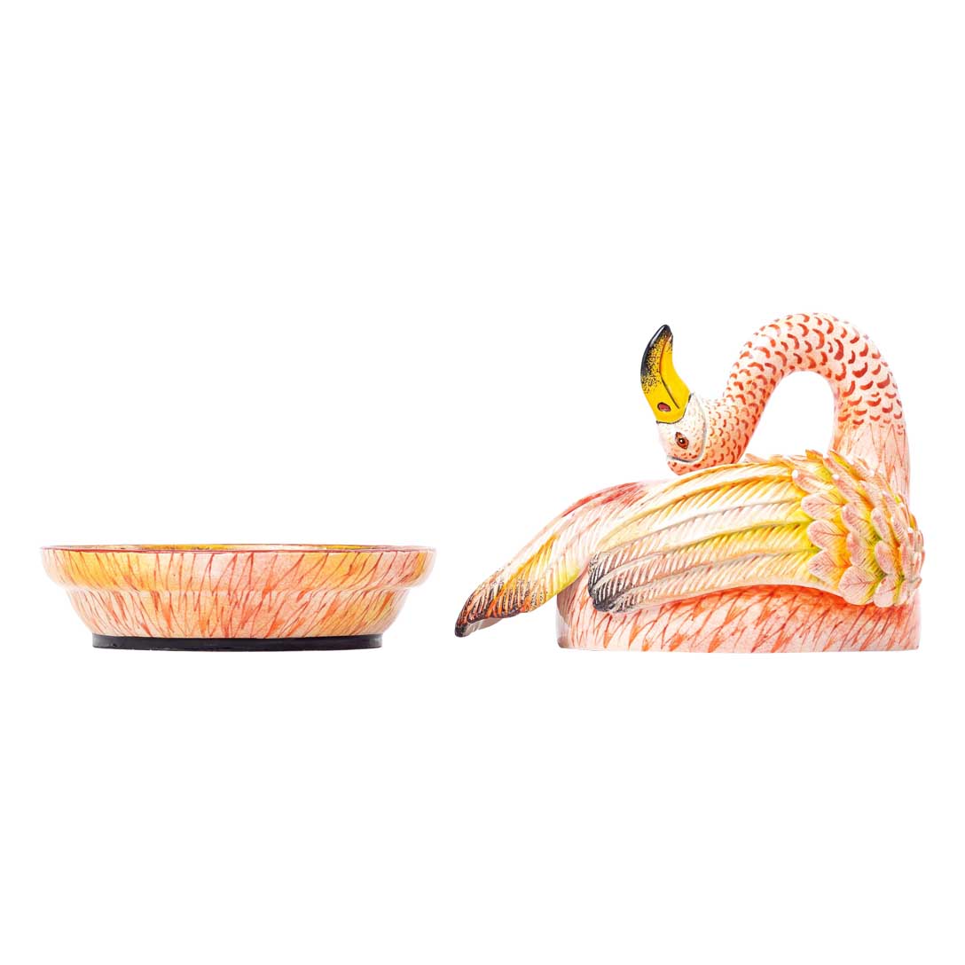 Flamingo, pink & yellow butter dish