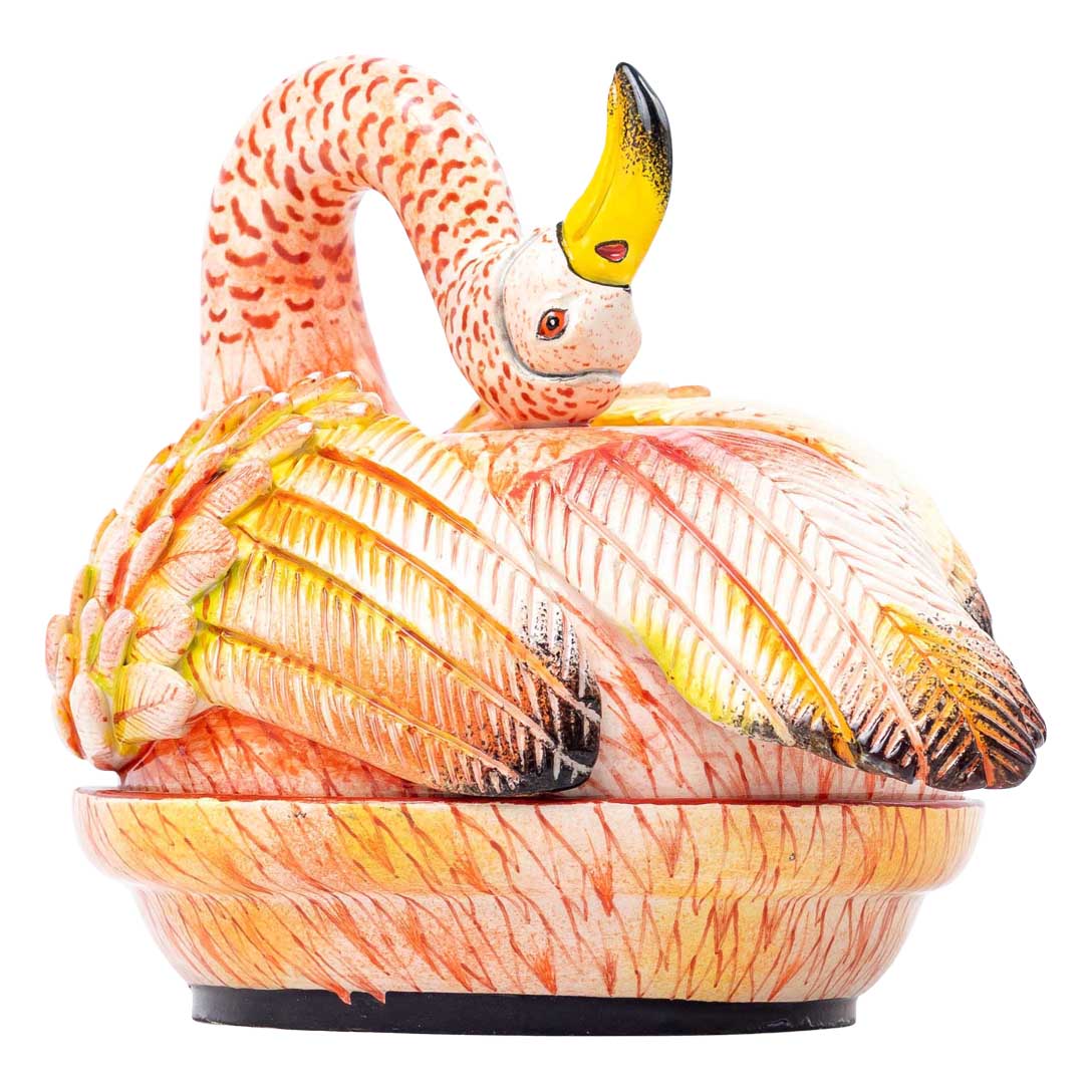 Flamingo, pink & yellow butter dish