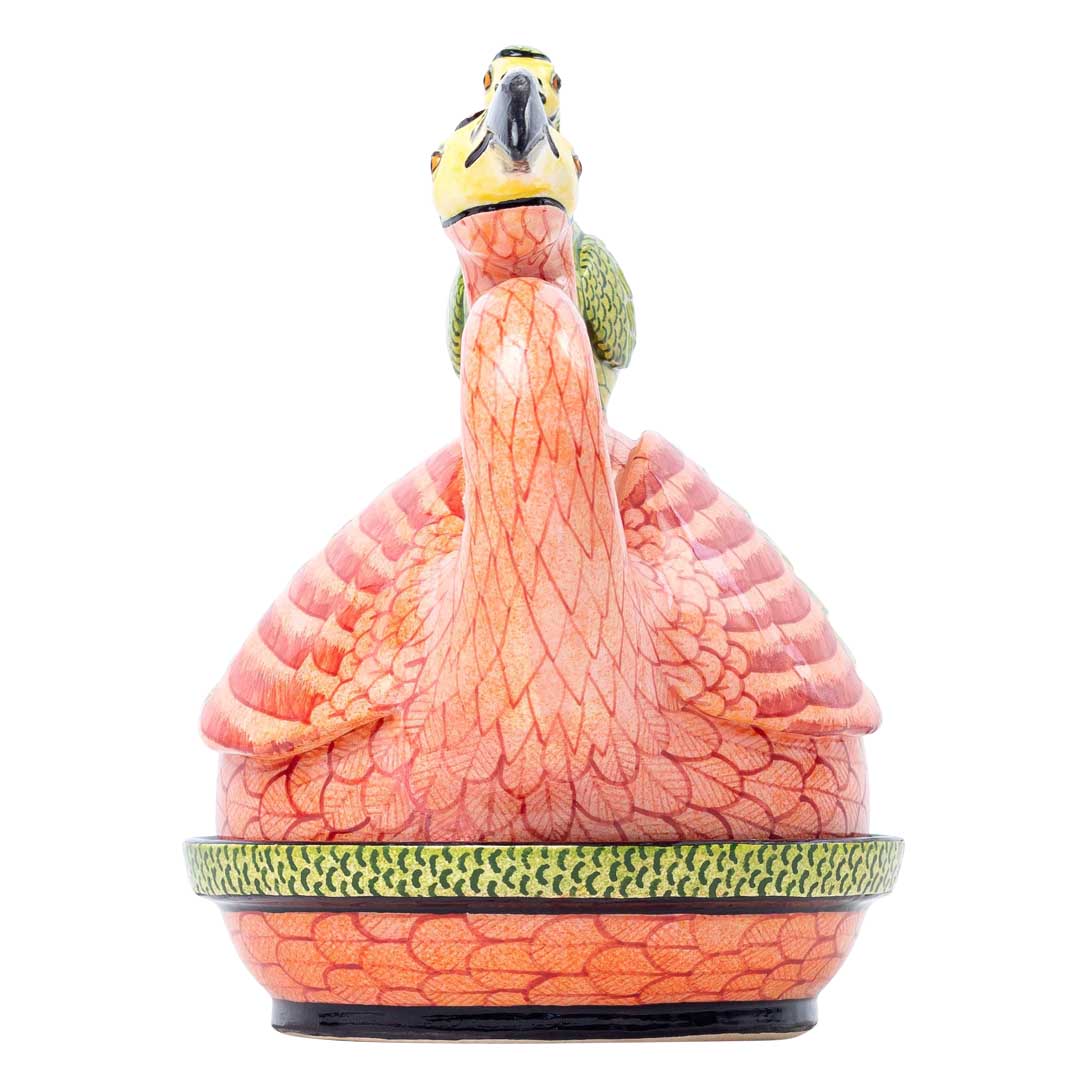 Flamingo, pink & green butter dish