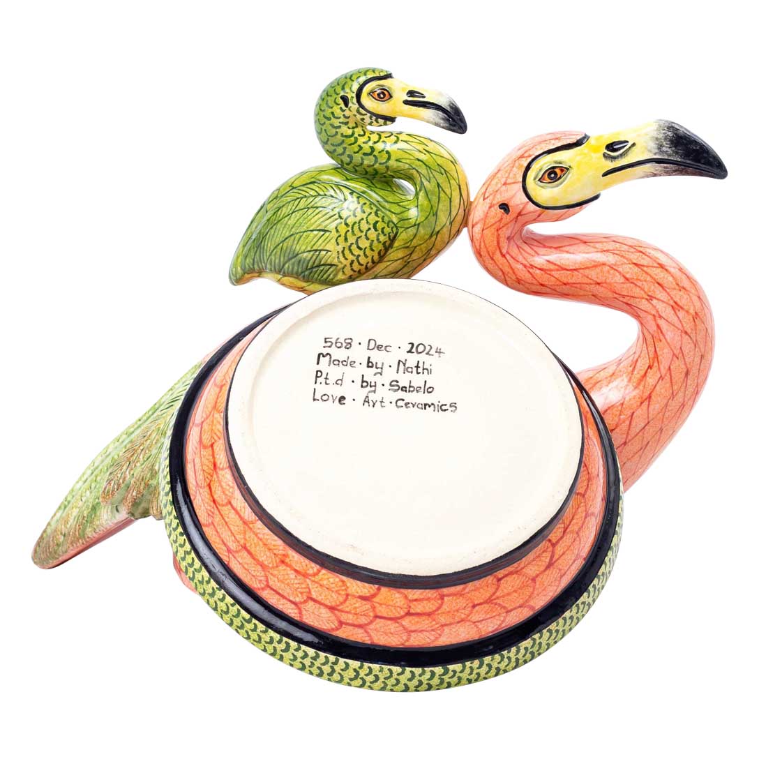 Flamingo, pink & green butter dish