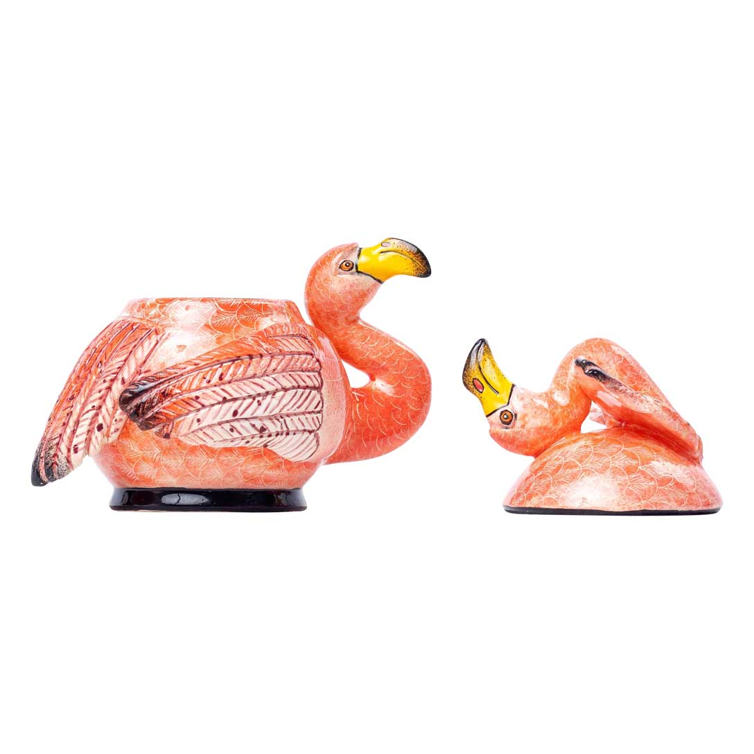 Flamingo, pink & yellow jewelry box