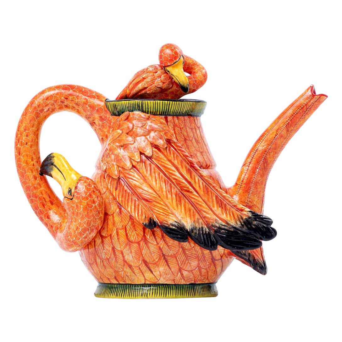 Flamingo, small, pink & black teapot