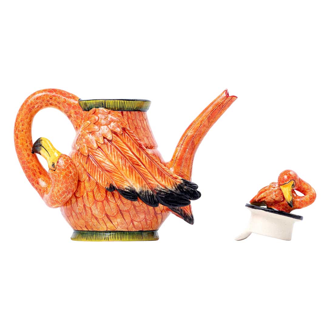 Flamingo, small, pink & black teapot