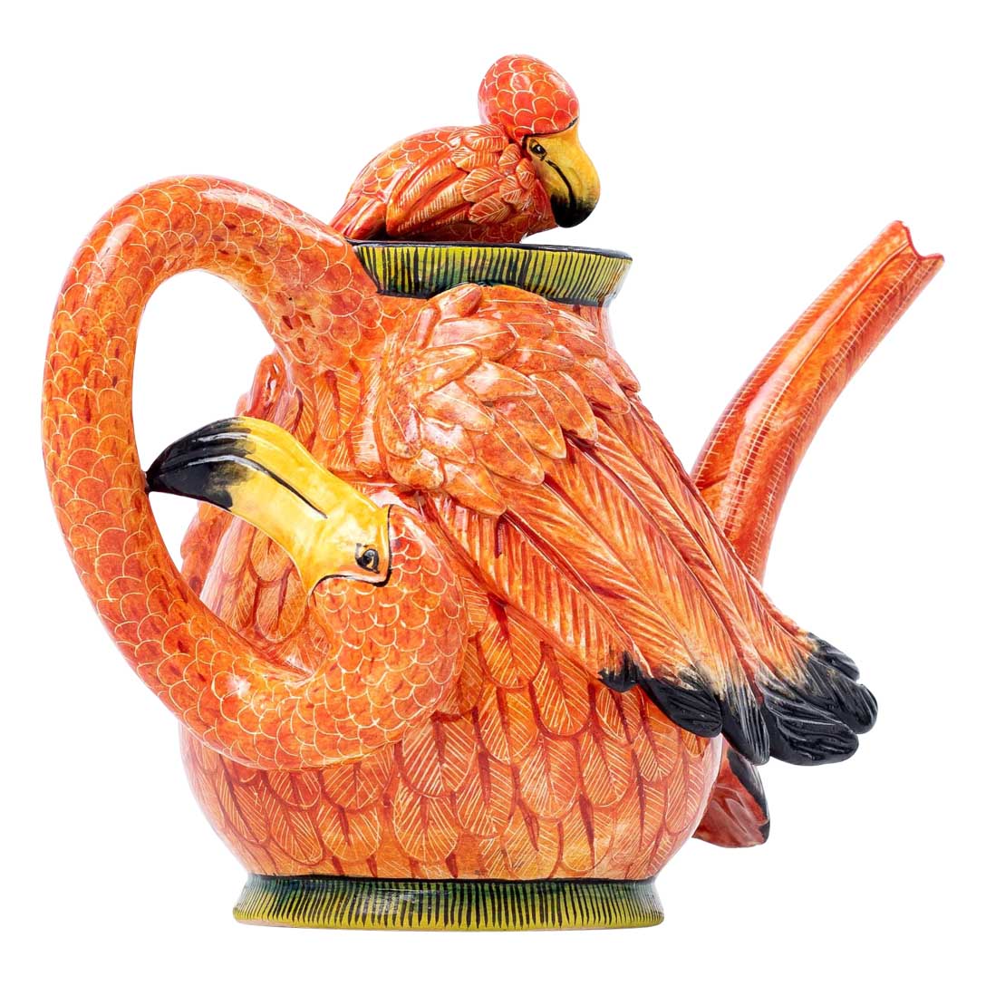 Flamingo, small, pink & black teapot